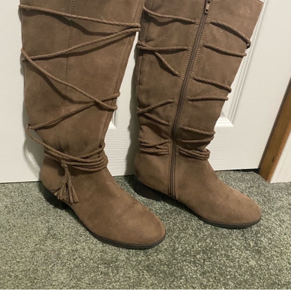 American Eagle by Payless Tan Suede Over-the-Knee Lace-Up Boots